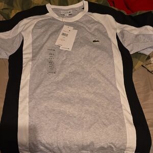 Lacoste Men's Gray, White, and Black Tee